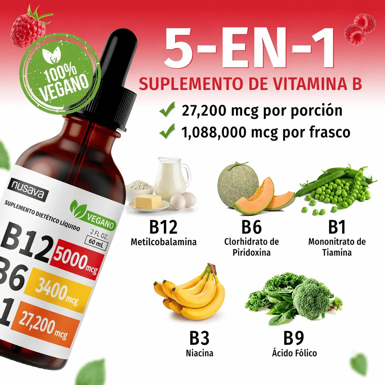 Vitamina B Complex (B1, B6, B12, Niacina, Folato) NUSAVA